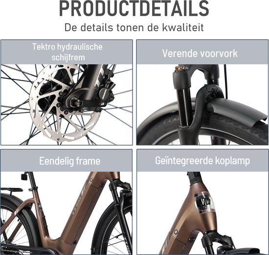 TTGO Elektrische Mountainbike 27.5 Inch- Tot 120 km Actieradius - Bafang 250W Middenmotor - 75Nm Koppel - 36V 18Ah Accu - Shimano 9 Versnellingen - Hydraulische Schijfremmen - Aluminium Frame - Bruin — afbeelding 2