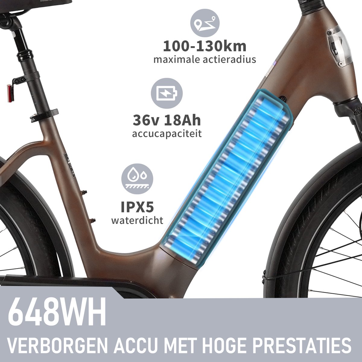 TTGO Elektrische Fiets 27.5 Inch - Bafang 250W Middenmotor - Tot 120 km Actieradius - 75Nm Koppel - 36V 18Ah Accu - Hydraulische Schijfremmen - Shimano 9 Versnellingen - Aluminium Frame - Max. Belasting 125 kg - Bruin thumbnail 5