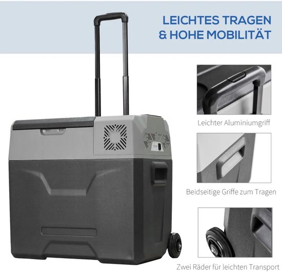 Compressor Koelbox - 50 L - tot -20°C - Koelkast - Autokoelkast - Koeler met Touchscreen, 2 Wielen, Telescopische Handgreep - AC/DC - 12V-24V/110-220V - Voor auto en huis - Outdoor camping benodigdheden - Grijs van ZYLARO — afbeelding 4