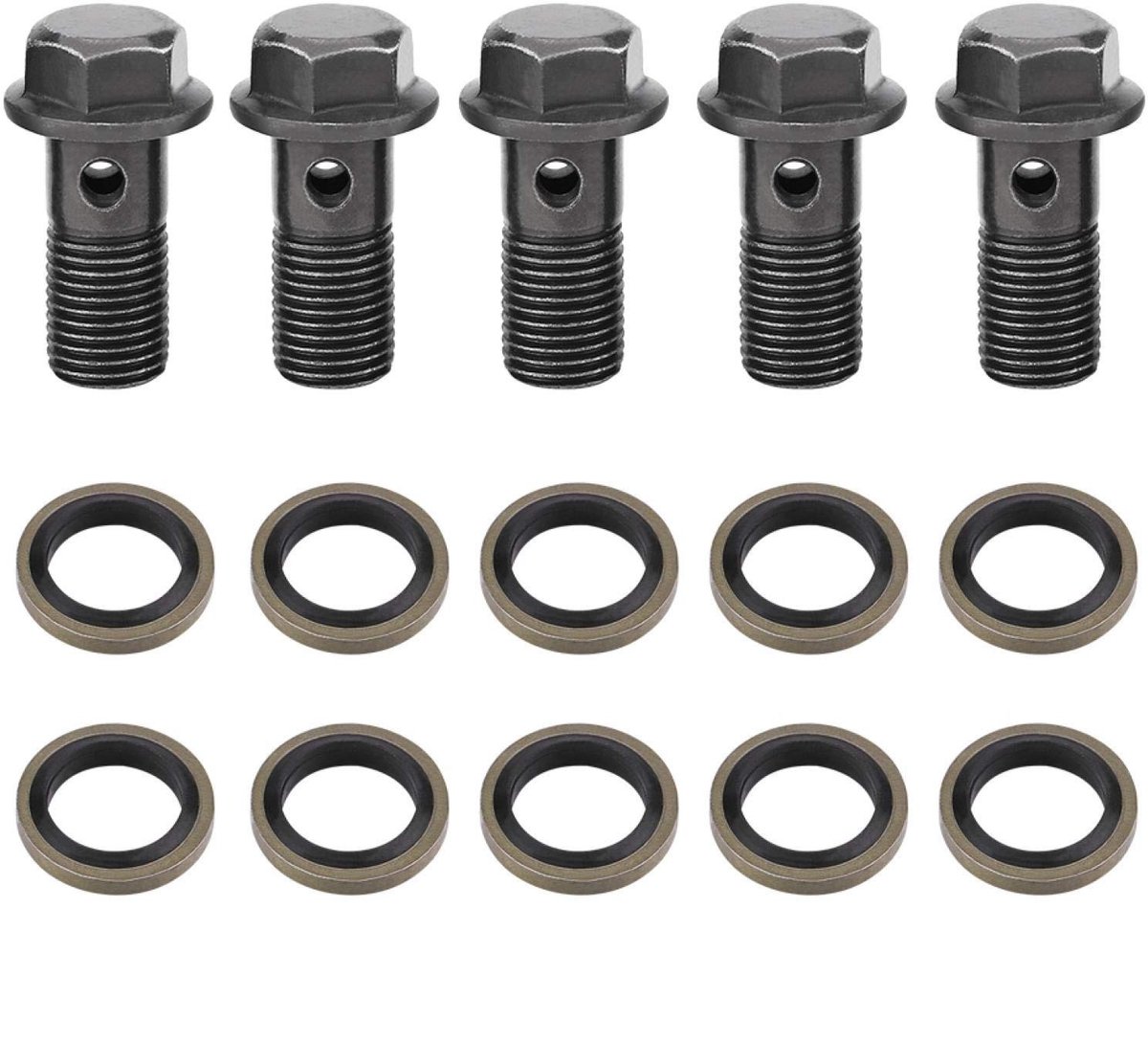 Dailygoods- Bremsschlauch Professioneel Flexibel - Remleiding Felsset - Remleiding Sleutel - Banjobouten Set - M10 x 1,25 mm - 5 Stuks Met Ring