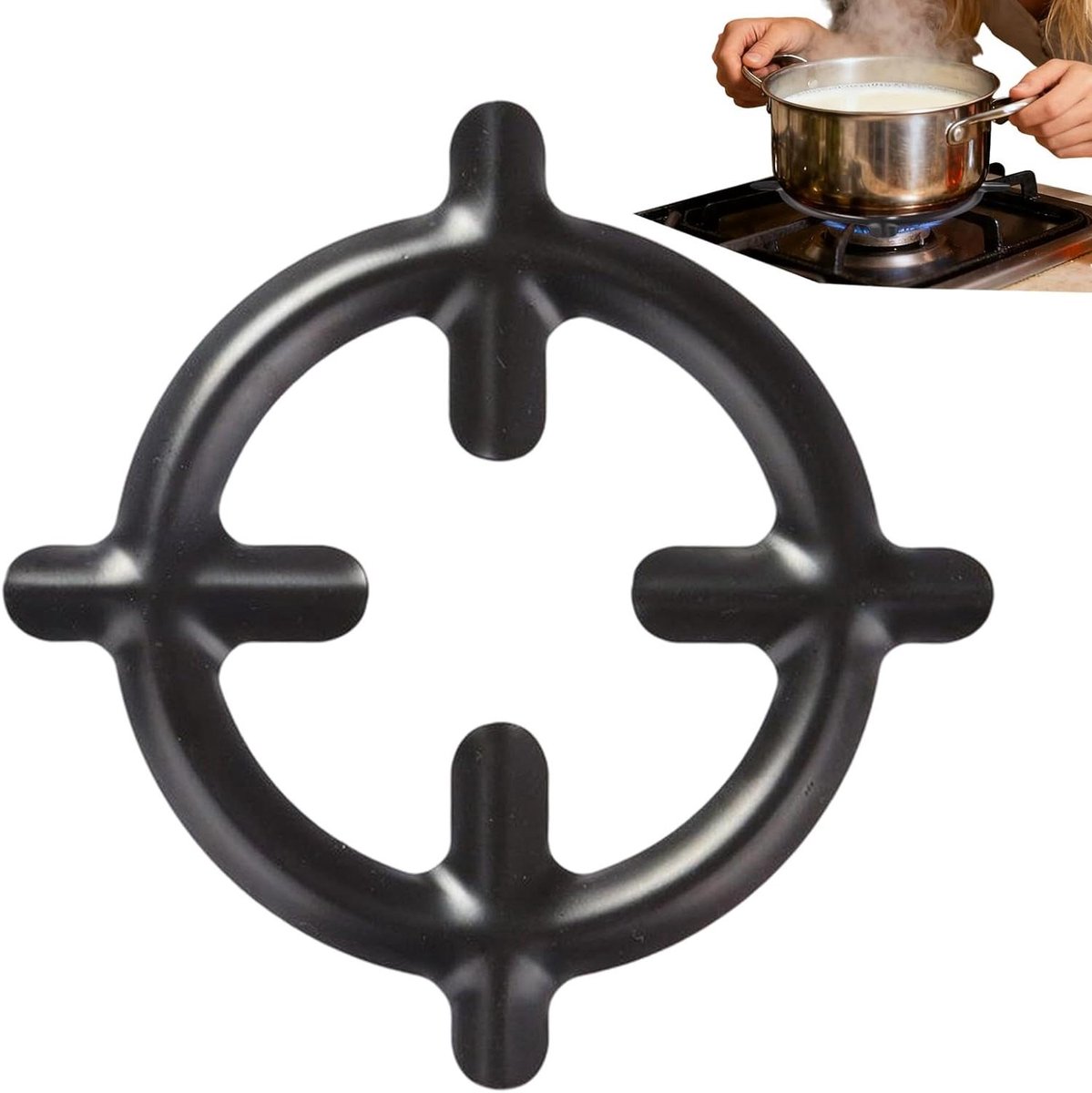 Kookring Gasfornuis Panhouder Stabiel Koken Gietijzer 17 x 13 cm Zwart