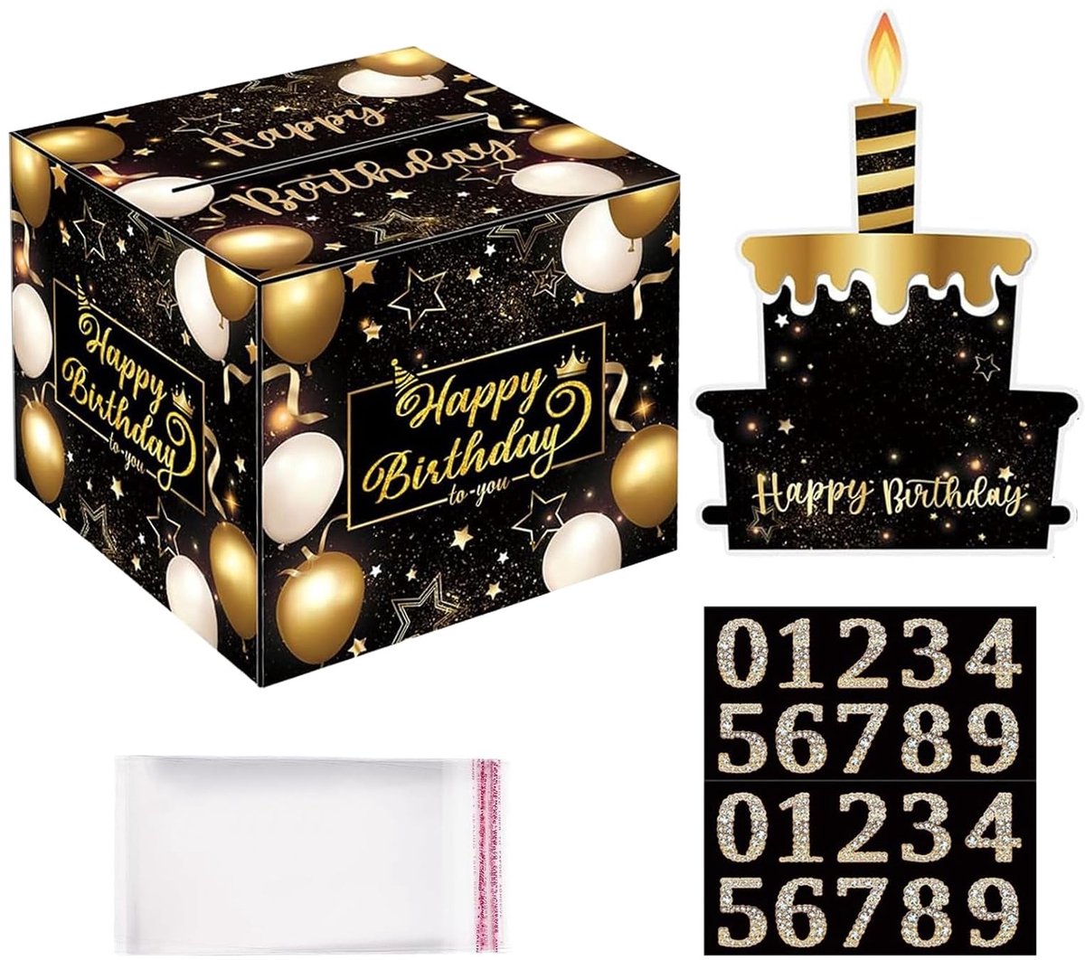 Dailygoods- Geldgeschenk Creatieve Mystery Box - Verjaardag Geschenkdoos - Verrassingsdoos - Taartdecoratie - Verpakking Voor Geldgeschenken - Transparante Zakken - Verjaardagscadeau