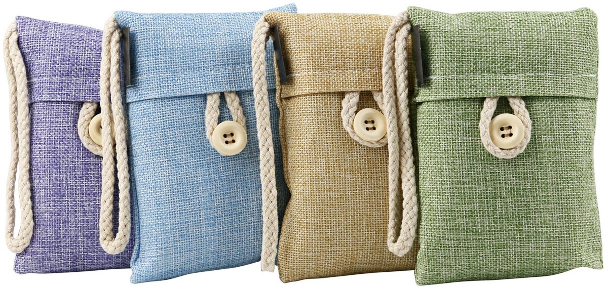 Dailygoods- Bamboe Tassen Set van 4 - Luchtontvochtiger - Vochtvreter - Schimmelbestrijding - Kledingkast Accessoire - Verbeteren Luchtkwaliteit
