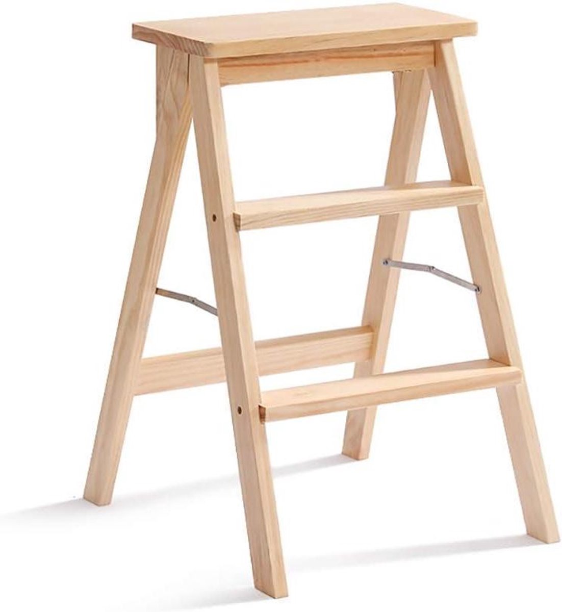 Opstapkrukje - Houten kruk - Hoge spullen pakken - Multifunctioneel ontwerp - Opvouwbaar - Houtkleur