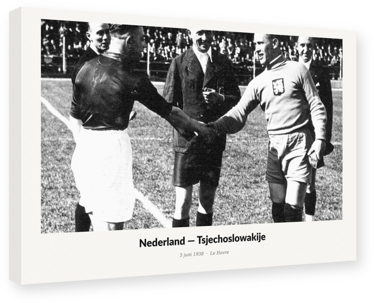 1938 Voetbal Nederland Tsjechoslowakije 45x30 cm - Schilderij Wanddecoratie Canvas op Frame - Historische Voetbalfoto