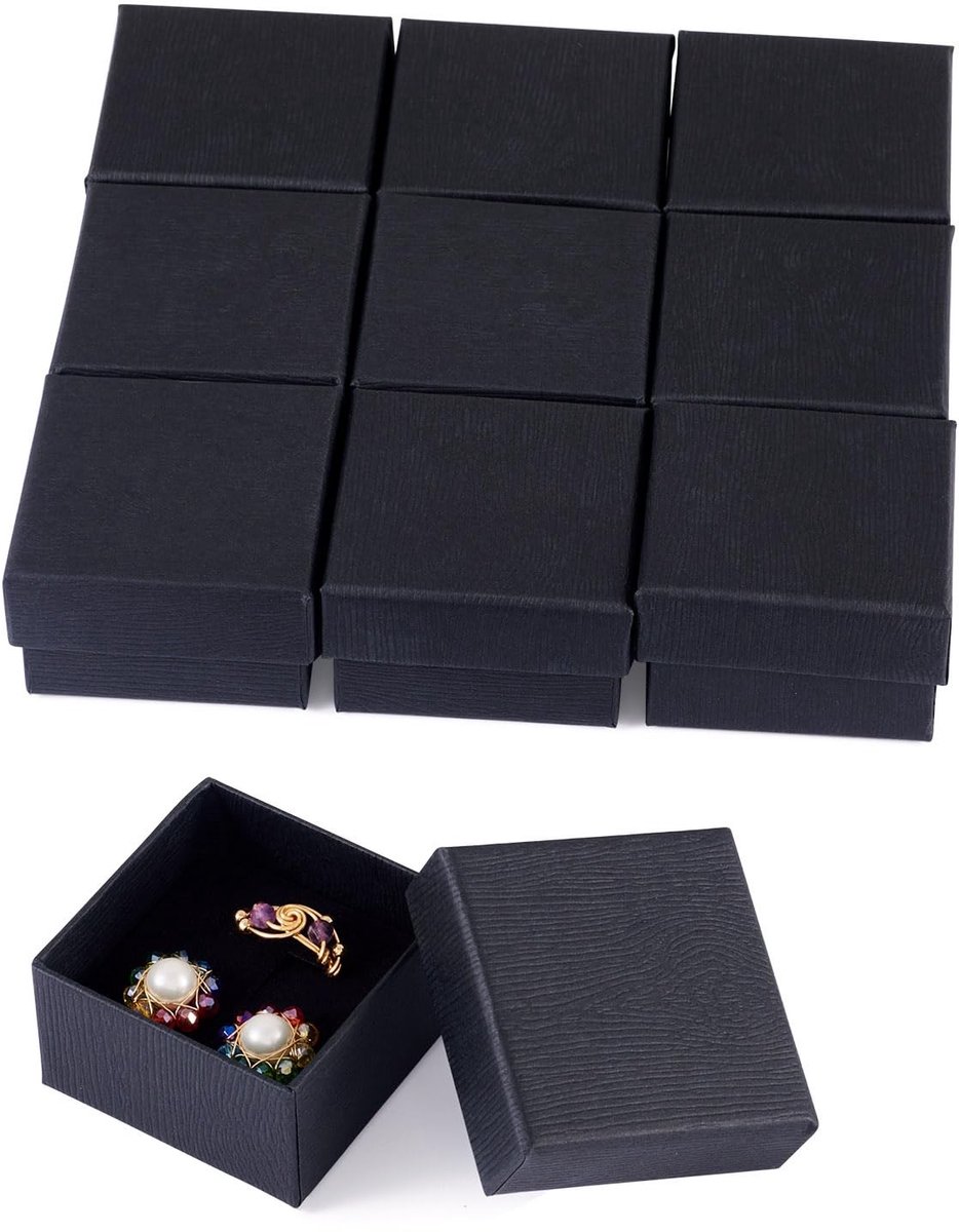 Dailygoods- Kartonnen Dozen 10 Stuks - Kartonnen Sieraden Opbergdozen - Verpakking voor Ringen/Oorbellen - Vierkante Dozen - Stevig Karton - Afmetingen 5,3x5,25x3,2 cm - Sieradendozen