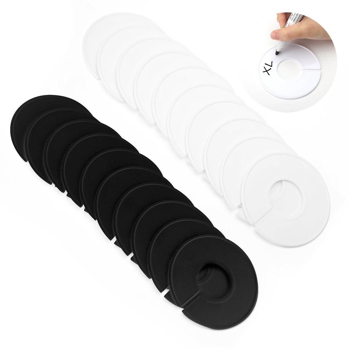 Dailygoods- Kledingmaat Scheiders - Set van 20 - Plastic - 9 cm x 9 cm - Zwart/Wit - Duurzaam - Gemakkelijk te installeren - Maat Scheiders