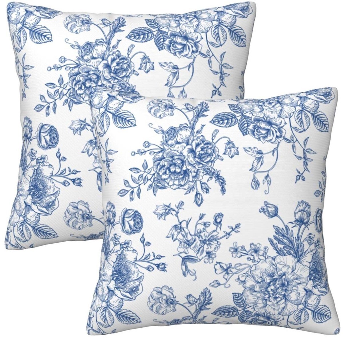 Dailygoods- Kussenhoezen Set van 2 - Chinoiserie Bloemenmotief - 45 x 45 cm - Polyester - Duurzaam - Wasbaar - Kussensloop