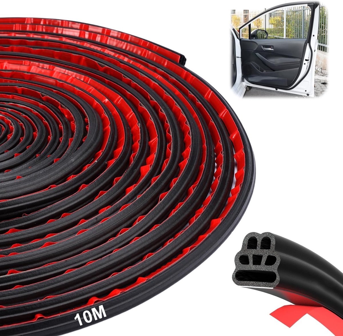 Dailygoods- Autodeurafdichting 10 m - 6-gaats rubberen afdichting - Zelfklevend - Waterdicht - Stofdicht - Perfecte afdichting - Afdichtingsrubber