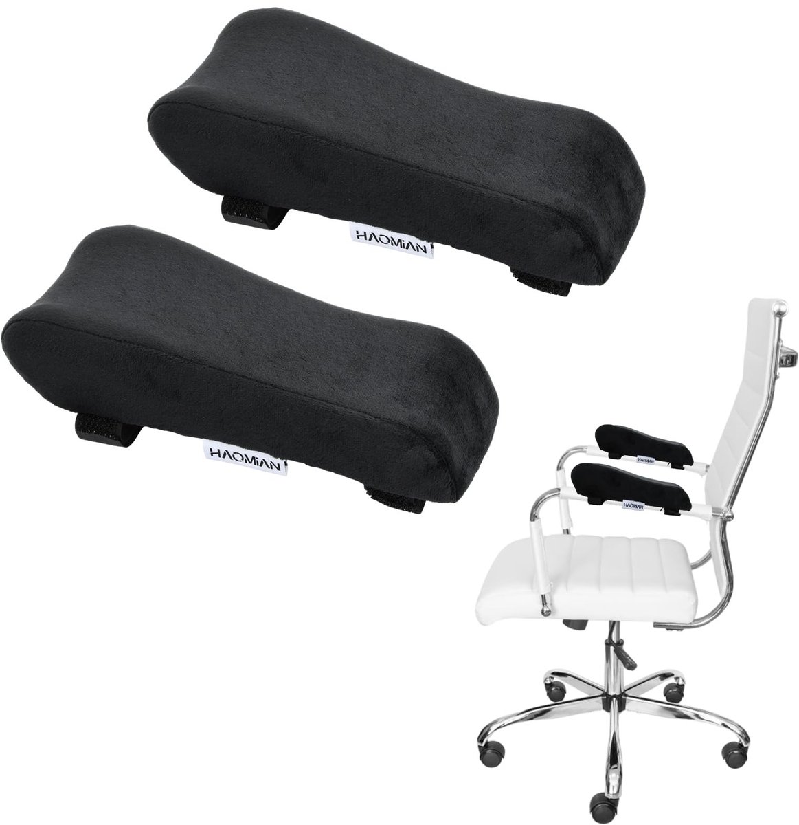 Dailygoods- Armleuningkussens 2 Stuks - Ergonomisch Traagschuim - Bureaustoel Bekleding - Verlicht Pijn - Verstelbare Klittenbandsluiting - Zwart Polyestervezel - Armleuninghoezen