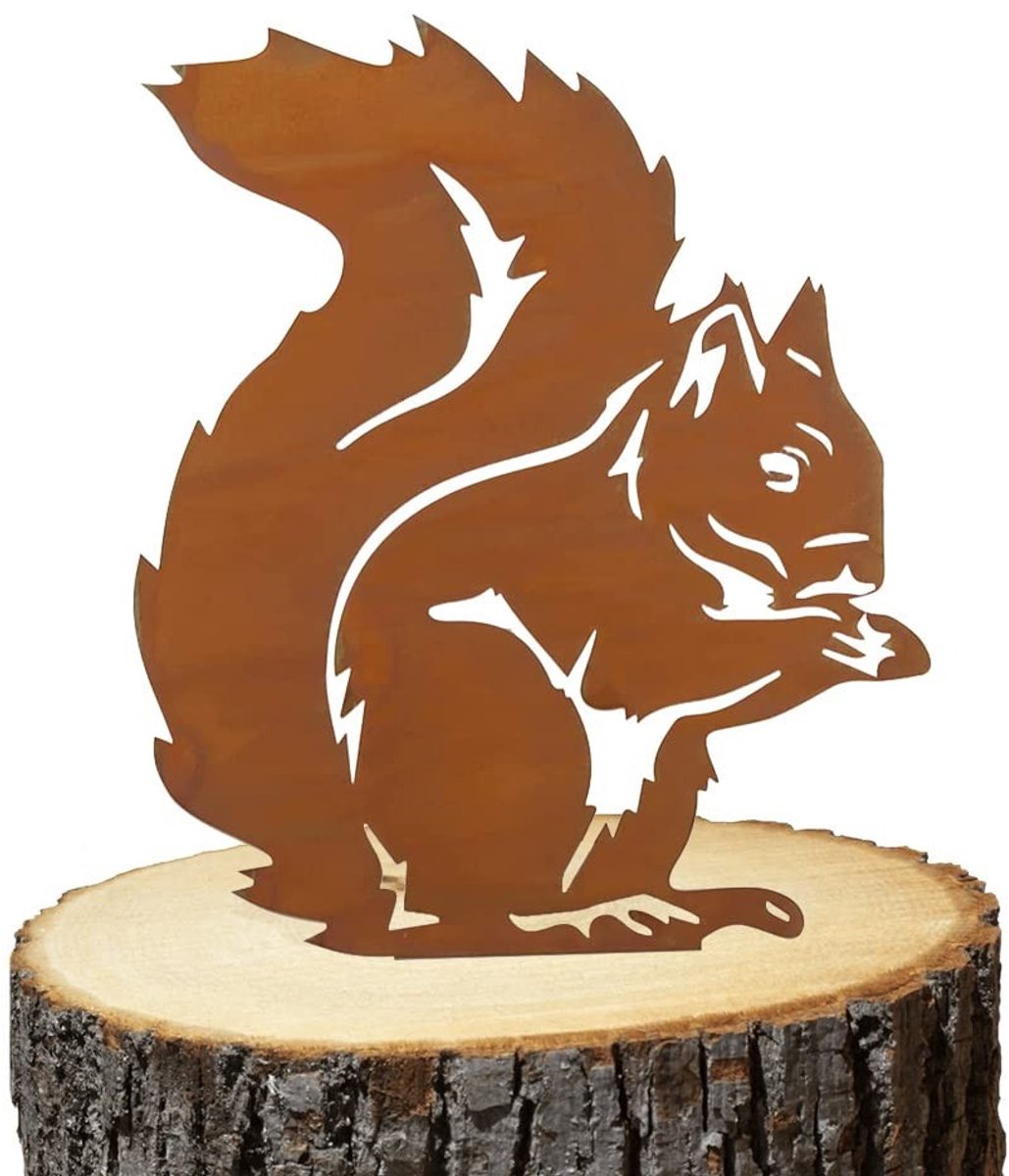 Dailygoods- Vogeldecoratie Roestlook - Tuinsteker Eekhoornvorm - Tuinbeelden voor Buiten - Muurdecoratie Buiten - Hoogte 28 cm - Breedte 21 cm - Tuindecoratie