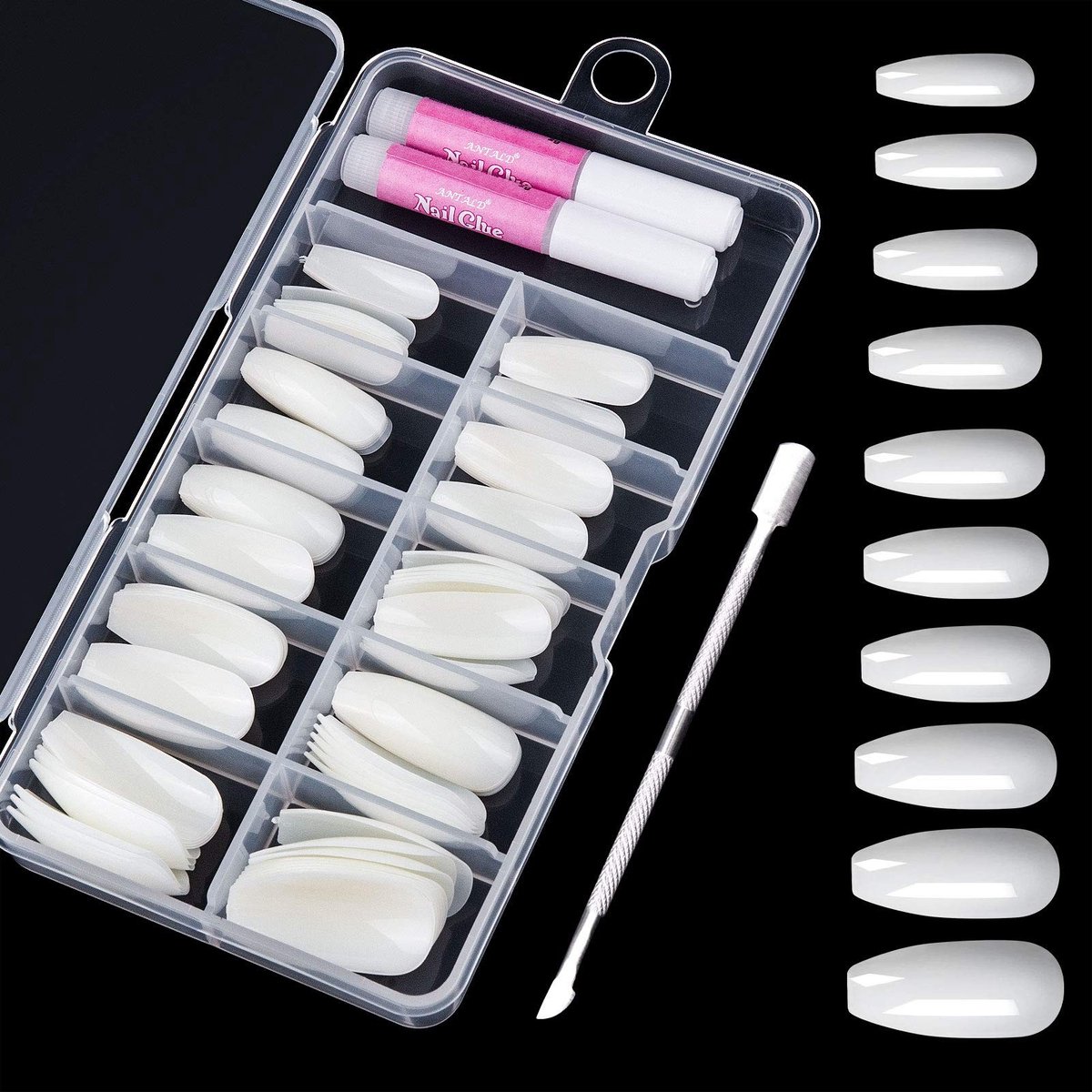 Dailygoods- Kunstnagels 100 Stuks - Natuurlijke Kunstnagels - Plaknagels met Lijm - Nagelriemschuiver - 10 Maten - Veilig en Sterk - Nepnagels