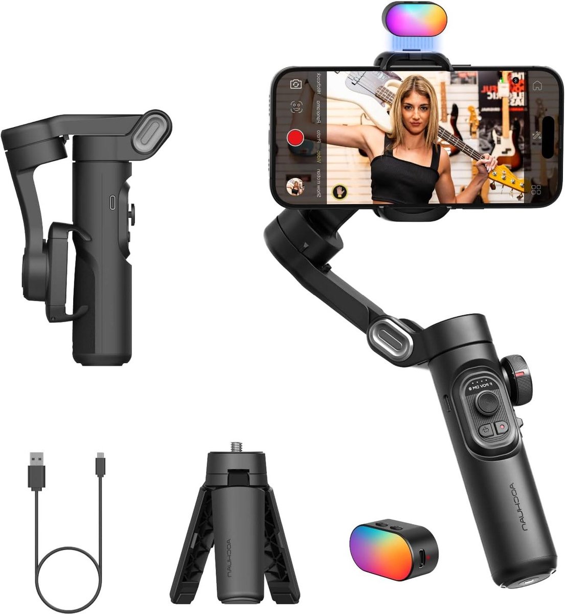 Smartphone Gimbal - 3-assige Stabilisator - Video Opnames Maken - Ingebouwd Focuswiel - 27 cm Gevouwen - Zwart