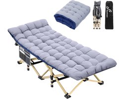 Sportneer Veldbed, opklapbed met kussen, 188 x 71 cm, campingbed, tot 204 kg, inklapbaar, XXL, met opvouwbaar matras, voor volwassenen, indoor, outdoor, tuin, camping, reizen (grijs + grijs)
