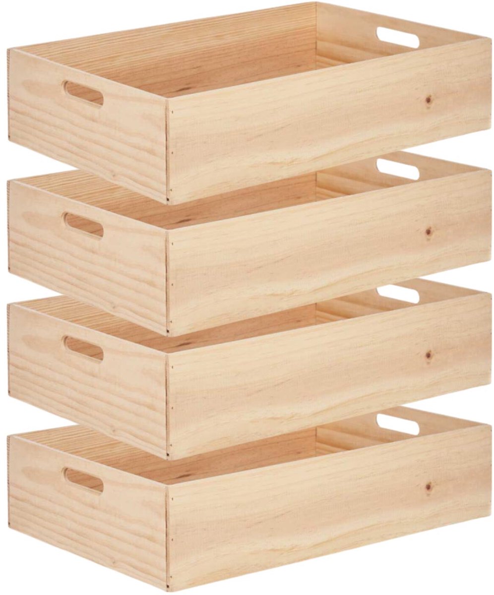 Giftdecor opbergkist Praag - 4x - 60 x 40 x 14 cm - hout - natuurlijke look