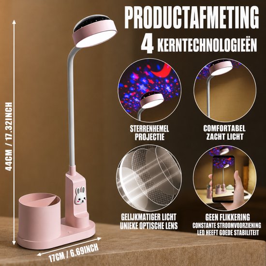 QUOVO® Bureaulamp Kinderkamer - Bureaulamp Roze - Tafellamp Kinderkamer - Roze - 10cm x 10cm x 10cm van QUOVO® — afbeelding 2