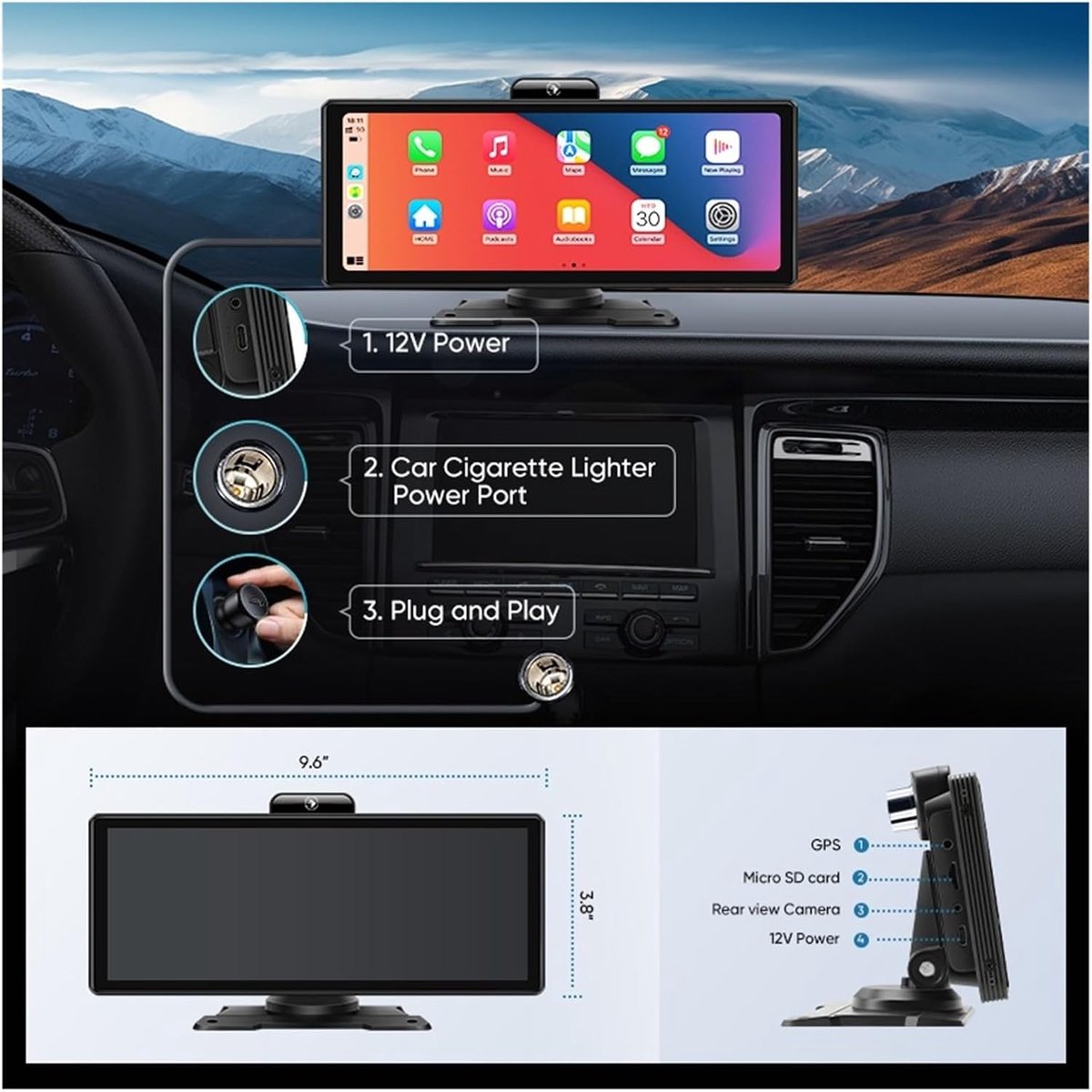 Auto DVR Dash Cam - Navigatie Recorder - Veilig Rijden - 4K Dubbele Opname - 9.88 Inch Scherm - Zwart – foto 3