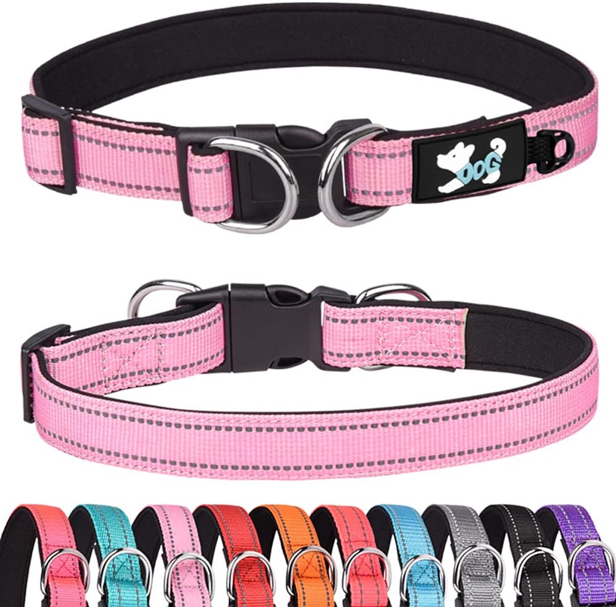 Dailygoods- Halsband Gewatteerd - Verstelbaar - Reflecterend - Neopreen - Voor kleine/middelgrote/grote honden - Maat L (38-60 cm) - Hondenhalsband