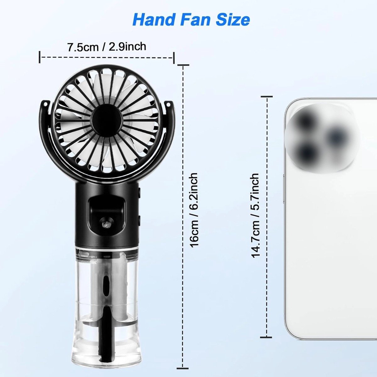 2-in-1 Handventilator met Waternevel - 4 snelheden - 4000mAh - Stille - Mini Fan Oplaadbaar - USB-C - Koel en hydrateer overal - Verkoelende Airflow - Draagbare Mini Ventilator - ideaal voor kantoor, reizen, wandelingen of het strand - zwart thumbnail 2