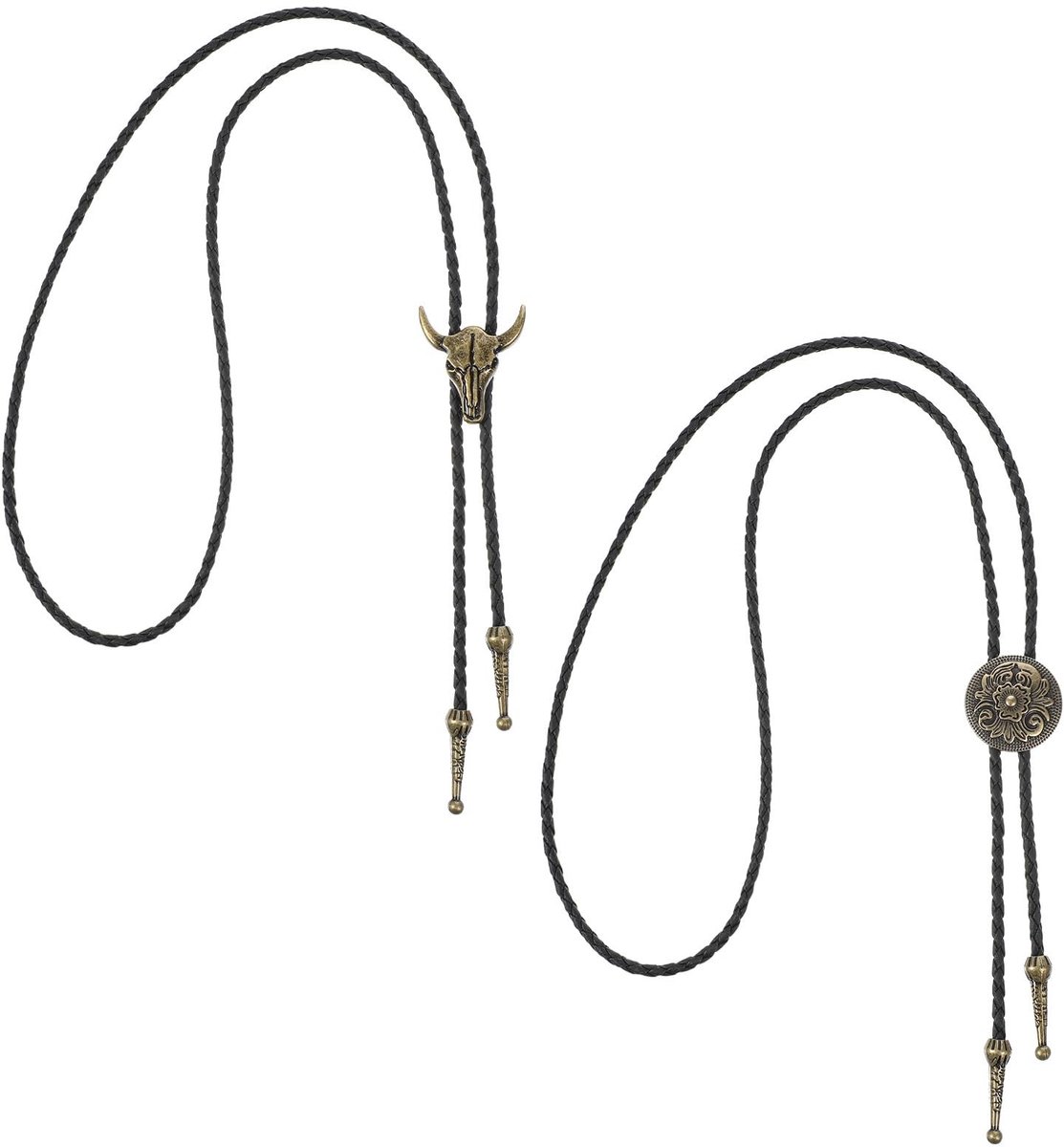 Dailygoods- Stropdas Set van 2 - Bolo Stropdassen - Koe Schedel Hanger - Western Stijl - PU-Leer - Duurzaam en Comfortabel