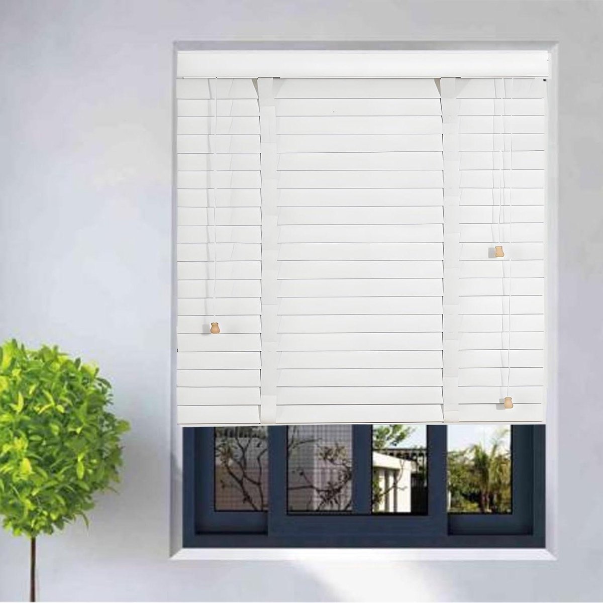 Massief Houten Jaloezieën - Houten Blinds Raambekleding - Privacy en Lichtregeling - 50mm