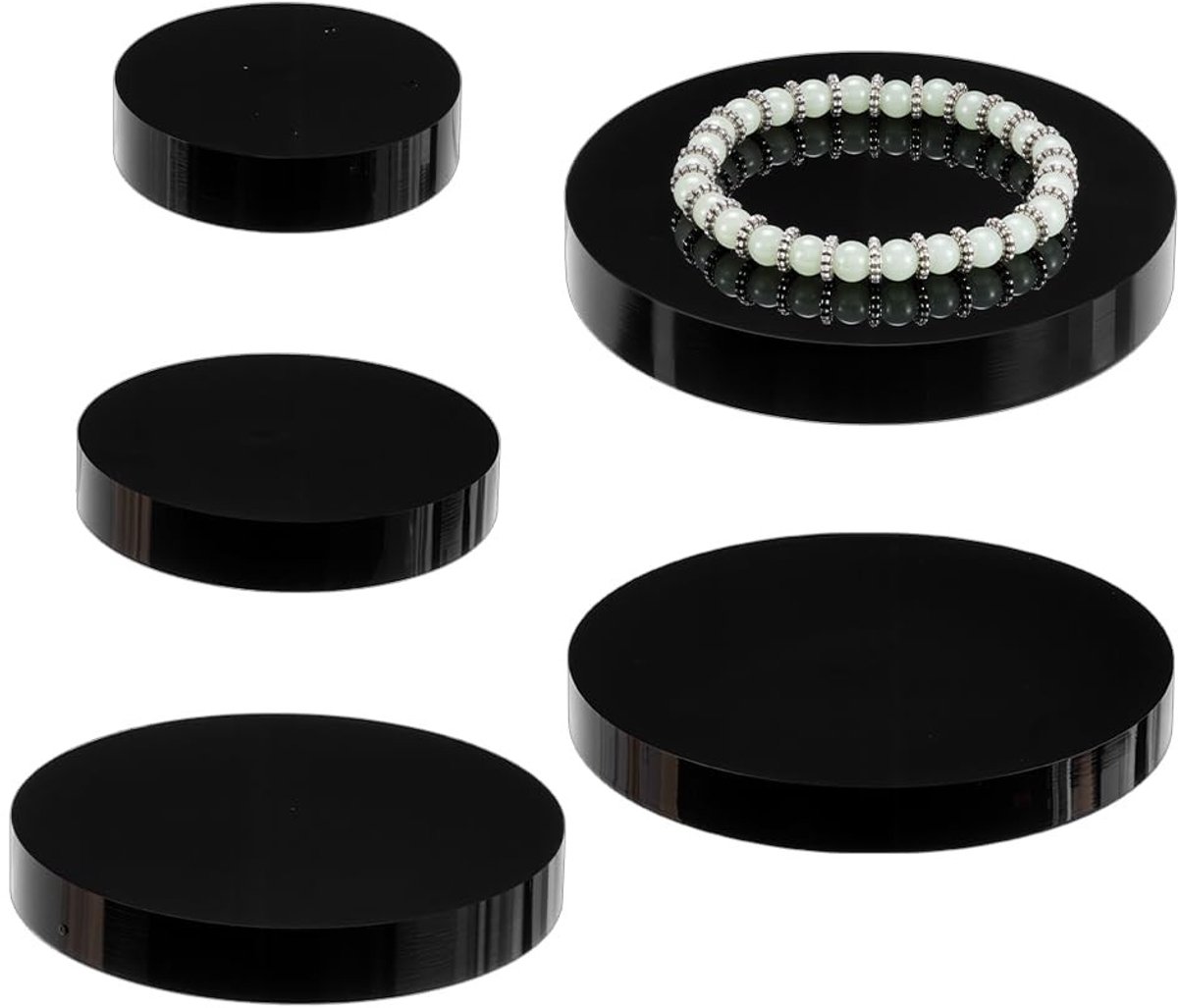 Dailygoods- Display Blok 4 Stuks - Zwart Acryl - Ronde Cilinder 60/81/100/120mm - Sieradenhouder - Cosmetische Tonen - Perfect voor Evenementen - Sieradenstandaard
