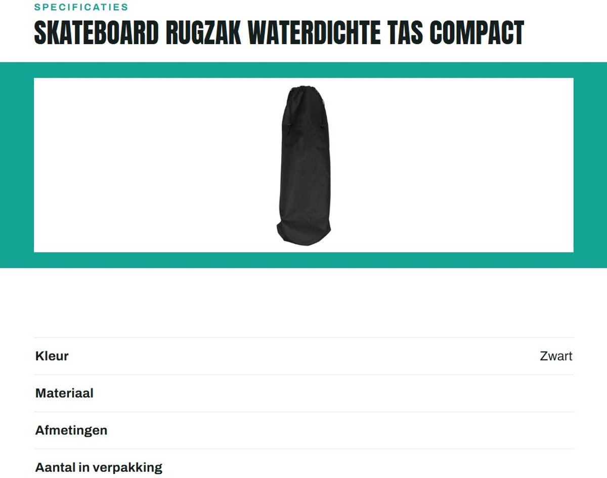 Dailygoods- Skateboard Rugzak Waterdichte Tas - Opvouwbaar - Geschikt voor Skateboards tot 85,5 cm - Compact - Cadeau voor Skaters - Materiaal: Canvas/Nylon - Skateboardtas
