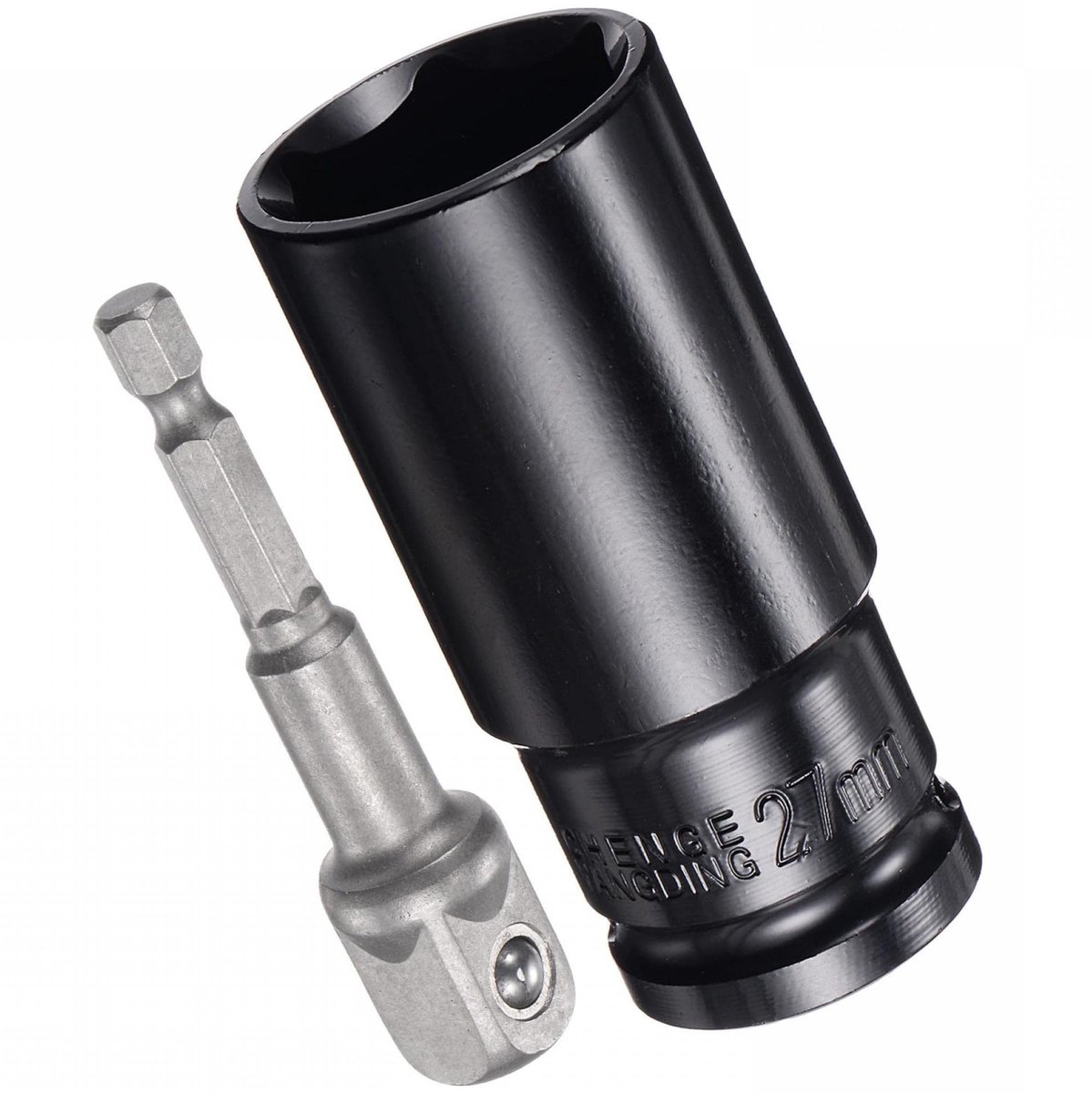 Dailygoods- Aandrijfsocket Accessoireset - 27mm 6-Punt Diepe Slagdoppen - Chroom-Vanadiumstaal - Zeskantschacht Adapters - 76mm Lengte - Roestbestendig - Doppenset