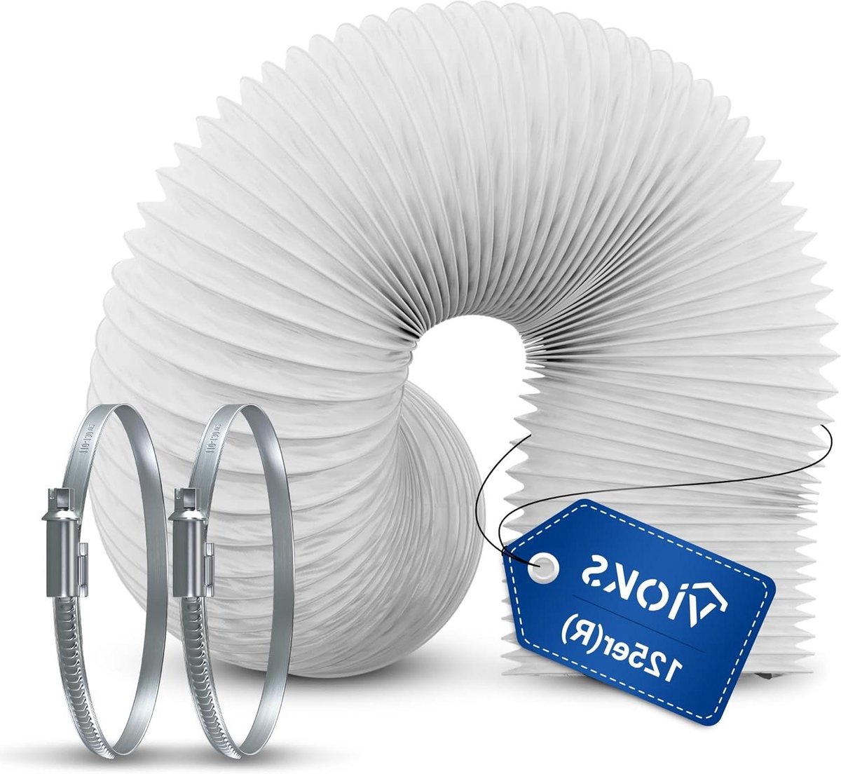 Afvoerslang Airco - Flexibele slang - Mobiele koeling - Met slangklemmen - 3 meter 125 mm - Wit
