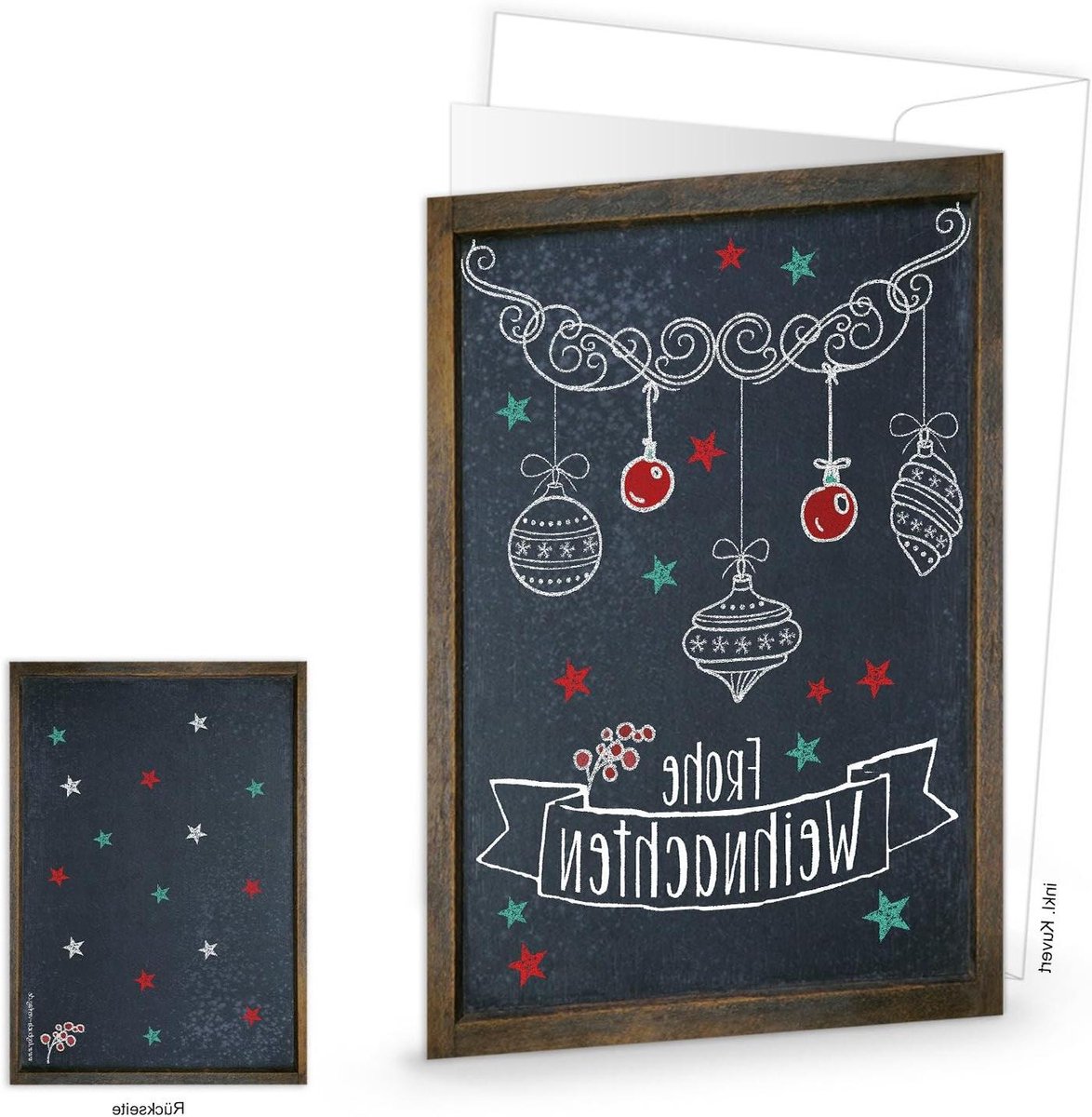 Kerstkaarten - Vouwkaarten Kerst - Kerstgroeten Versturen - Krijtbord Look - DIN A6 - Zwart Wit Bruin