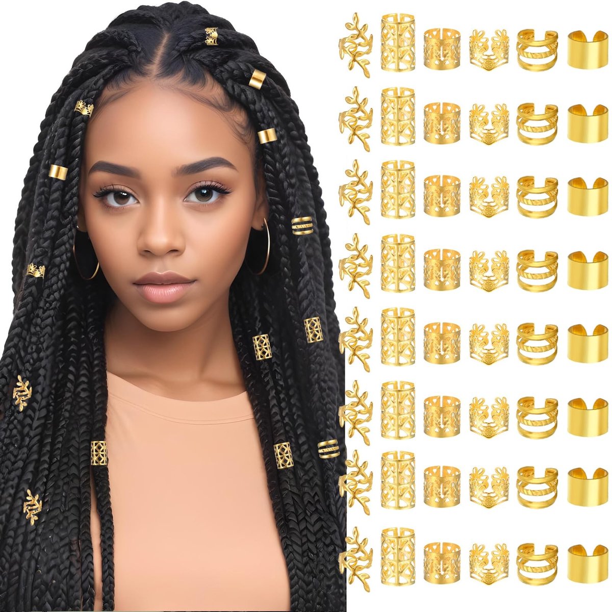 Dailygoods- Haarsieraden 48 stuks - Gouden Dreadlocks - Verstelbare Accessoires - Vlechten - Haarspiralen - Perfect voor Feestdagen - Haaraccessoires