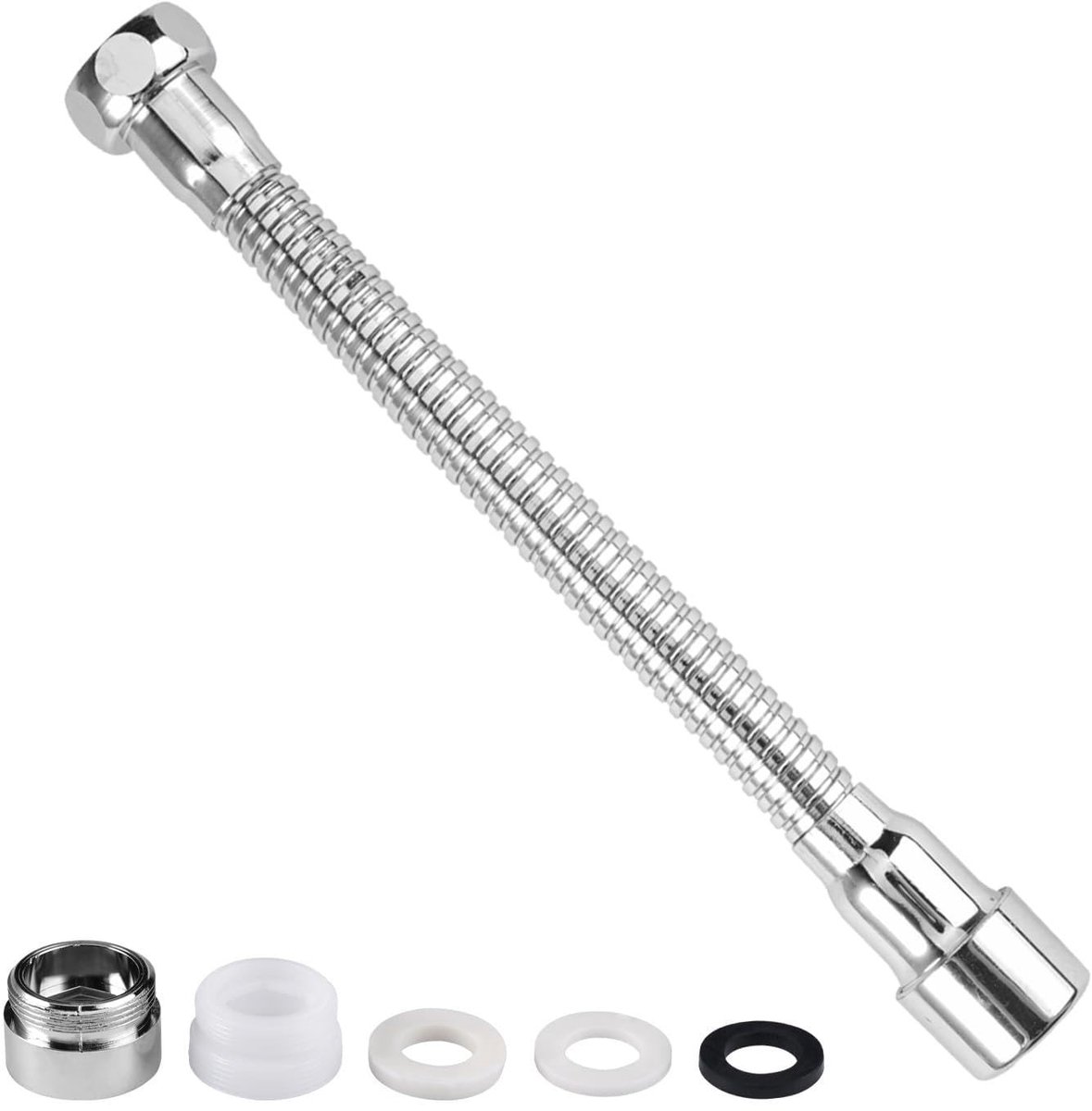 Dailygoods- Keukenkraan Verlengstuk 20 cm - 360° Draaibaar - Flexibele Kraanverlenger - Universele Spoelbak Verlenging - Roestvrij Staal - Waterafvoerontwerp