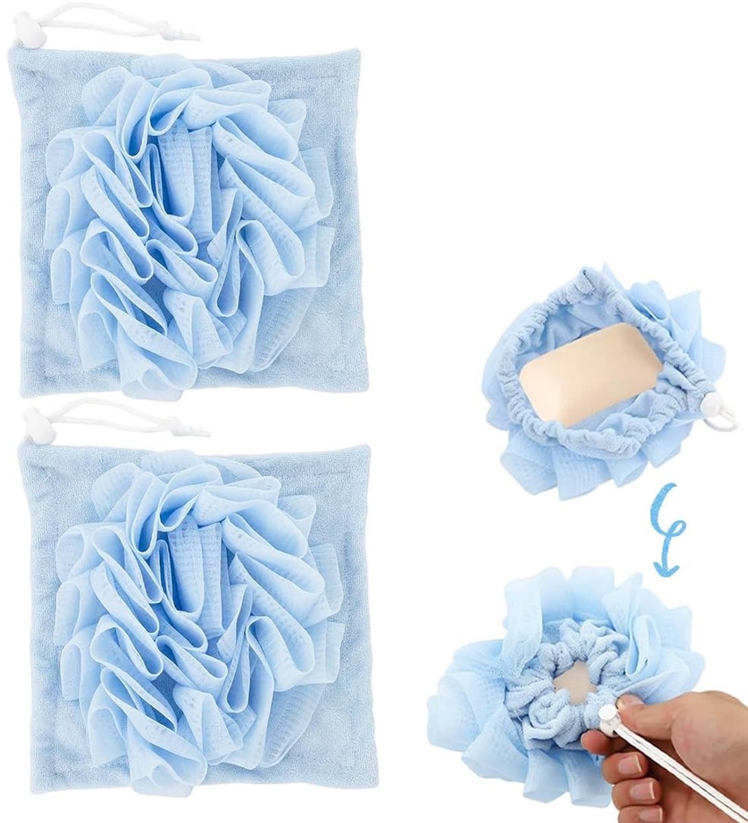 Dailygoods- Douchespons 2-in-1 Design - Badspons met Zeepbakje - Zachte/Natuurlijke Spons - Rijk Schuim - Praktische Trekkoord - Verjongende Huidverzorging