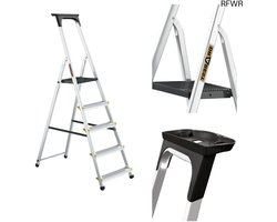 Drabest PRO SERIES LADDERS Aluminium Stepladder 5 and -Step Household Ladder 150 kg - Aluminium Stepladder with Non-slip Feet & Work Ladder Platform – Ladders Multifunctional – 45 x 168 x 12 cm