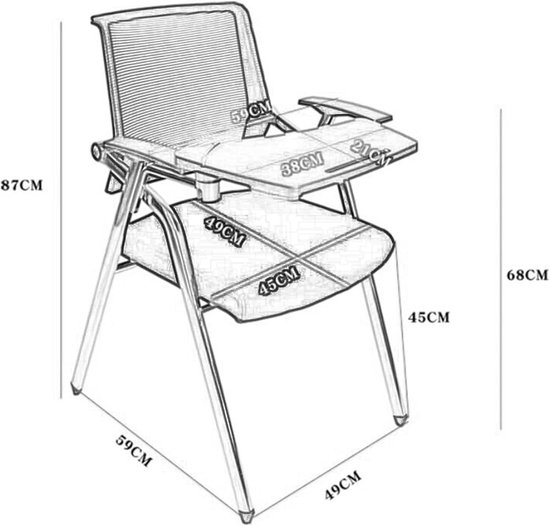 Opvouwbare Stoel - Trainingsstoel Vergaderstoel - Ruimte Besparen - Met Schrijfblok - 49 x 59 x 87 cm - Grijs — afbeelding 4