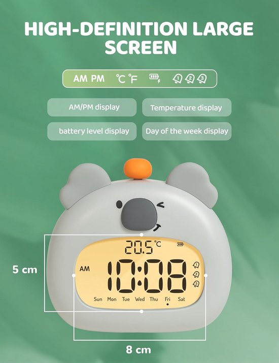 Kinderwekker Nachtlampje - Koala Wekker - Kinderen Leren Slapen - Oplaadbare Batterij - 315 Inch - Wit — afbeelding 4