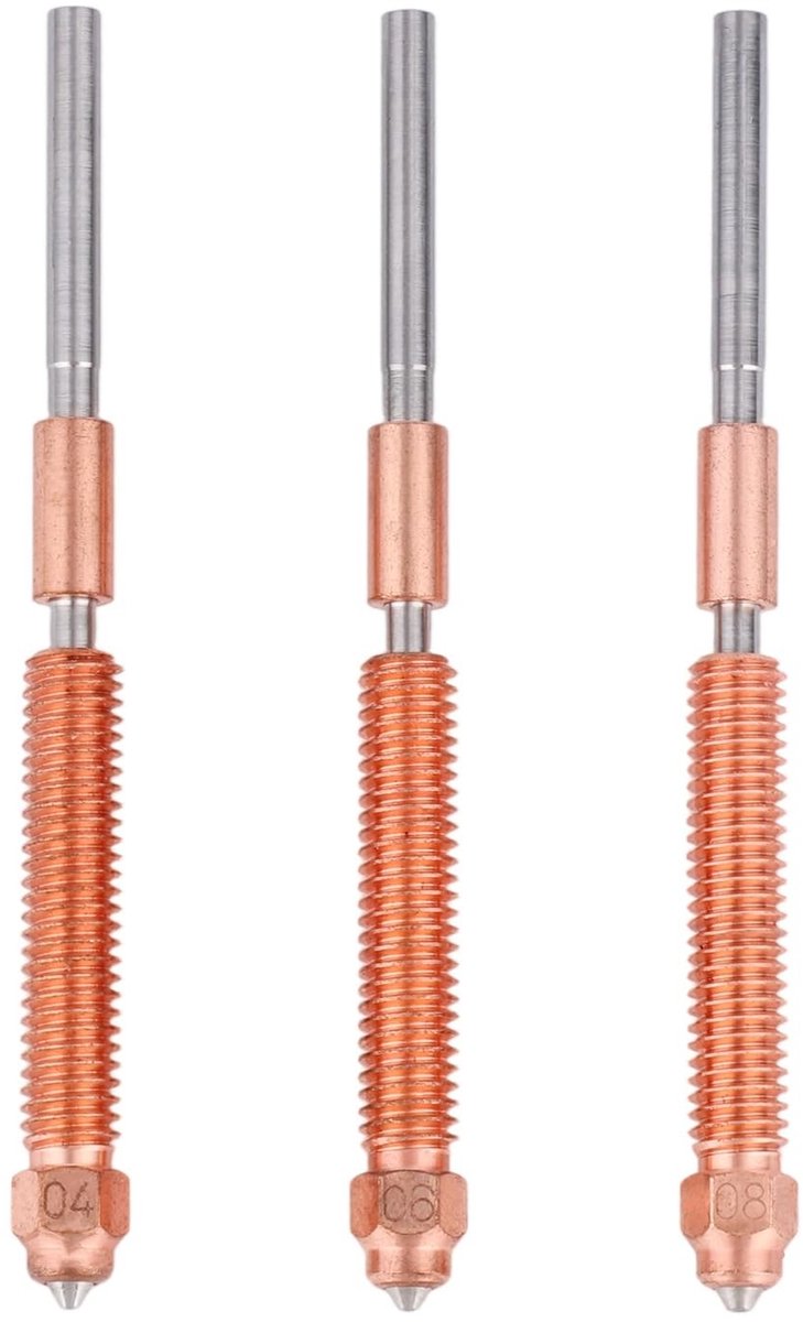 Dailygoods- Spuitmondjes Set 3 Stuks - Chroom Zirkoniumkoper/Hard Staal - 0,4mm/0,6mm/0,8mm - Geschikt voor Creality K2 Plus - Verbeterde Printerervaring - Afmetingen 7,6 x 0,6 x 0,6 cm - Spuitmond