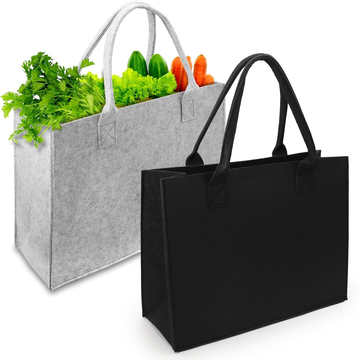 Dailygoods- Winkelmanden - Set van 2 - Opvouwbaar - 40 x 30 x 15 cm - Hoogwaardige Vilt - Lichtgewicht en Herbruikbaar - Shopper