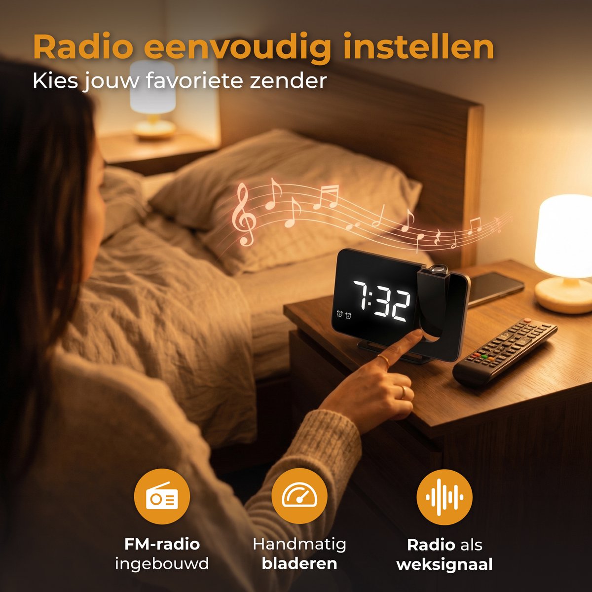 Nuvance Wekkerradio - Digitale Wekker met Projectie - Radiowekker - 2 Alarmen - Wekkers Digitaal - Wekkerradio op Netstroom — cadeau in Elektronica - foto 7