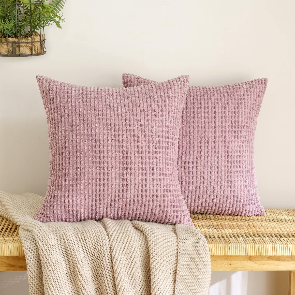 Dailygoods- Kussensloop Set van 2 - Ribfluwelen Kussensloop - Decoratief Sierkussen - Zacht Kussen 40 x 40 cm - Roze/Paarse Kleur - Comfortabele Huishoudtextiel