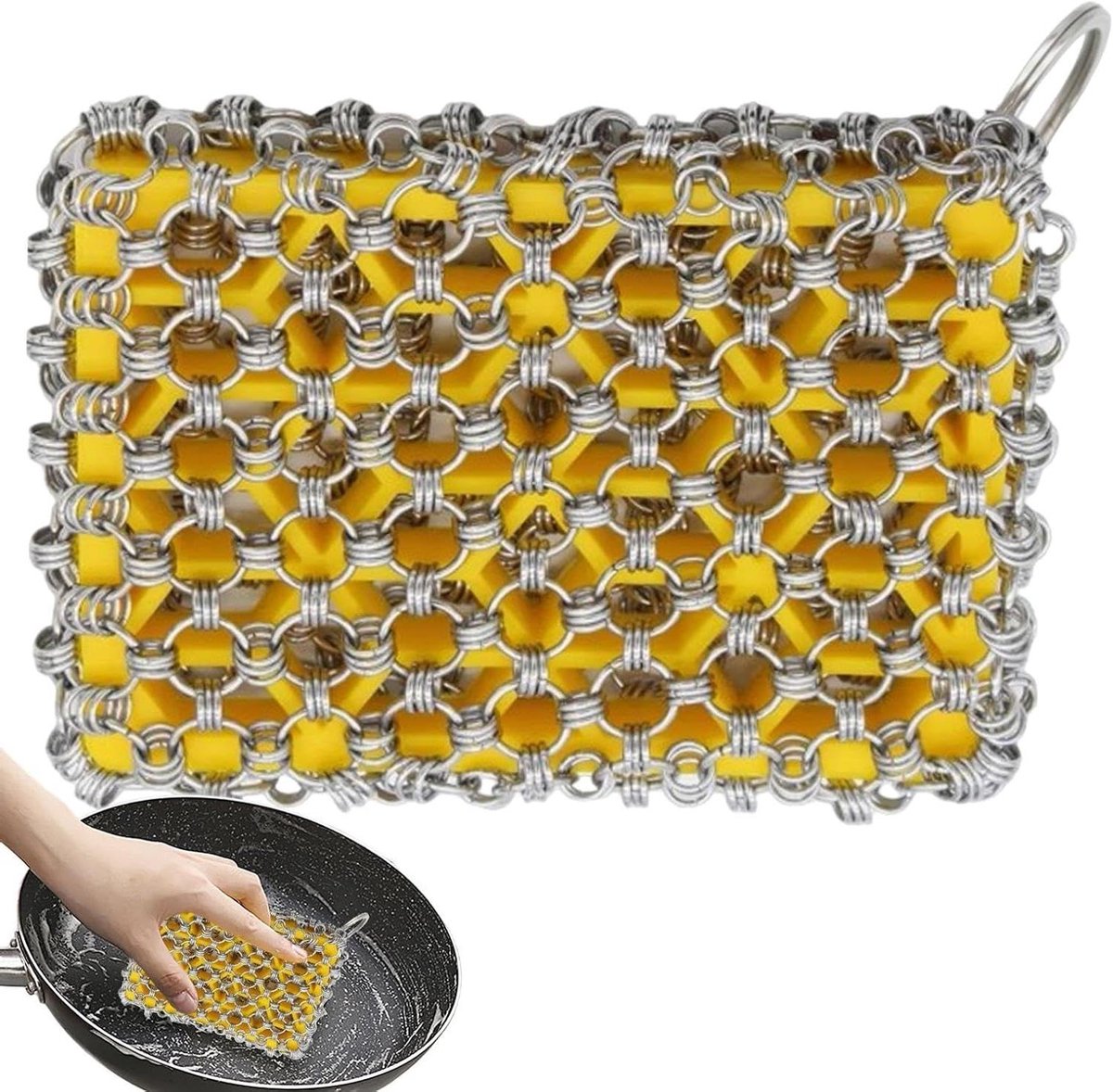 Roestvrijstalen Schrobber - Potreiniger Kettingmail - Keuken Schoonmaken - Zonder Krassen - 12.2x8.2x2.2 cm - Zilver