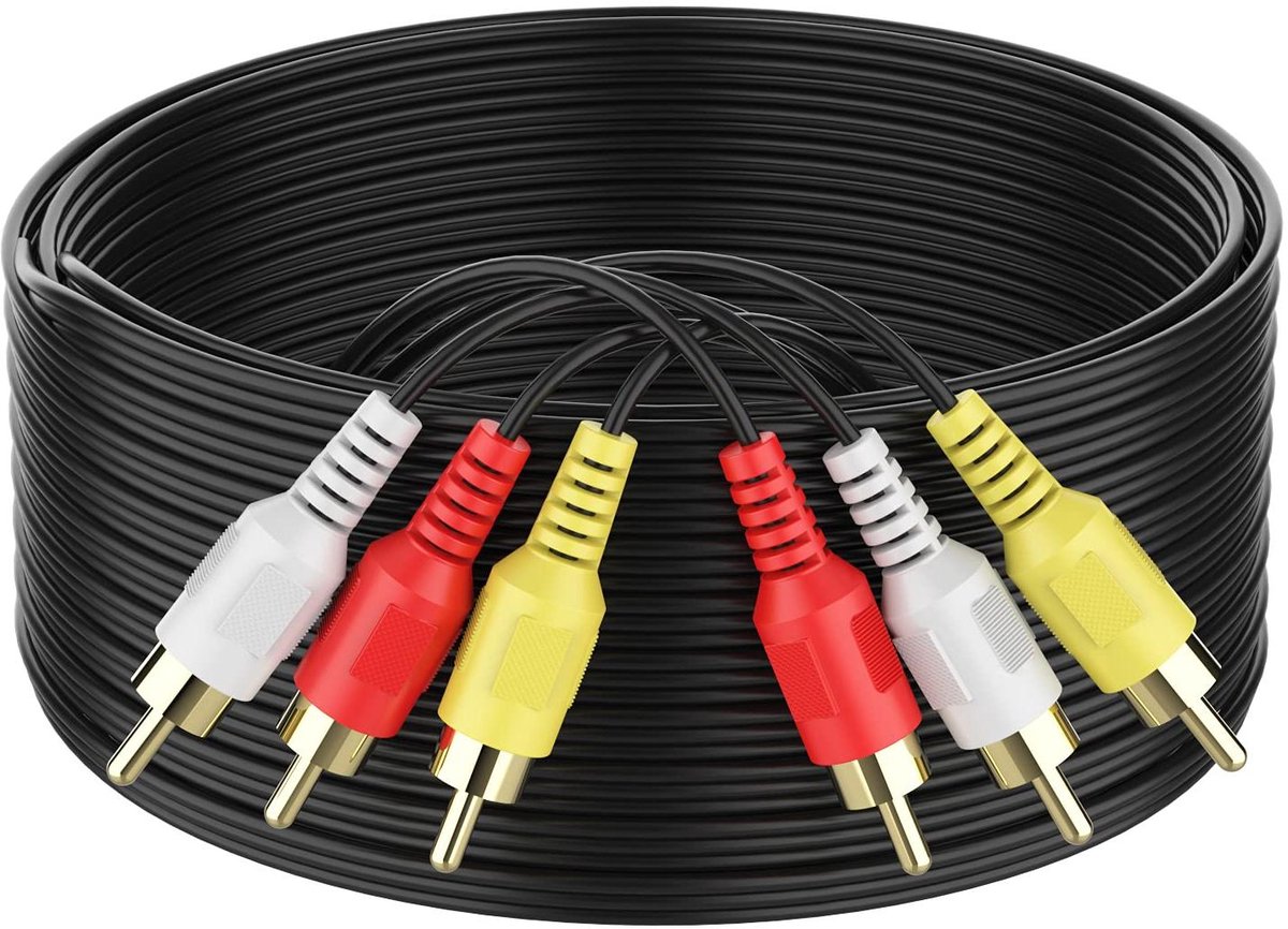 Audio Video Kabel - 3 Cinch RCA - Apparaten Verbinden - 24K Verguld - 3 Meter - Zwart