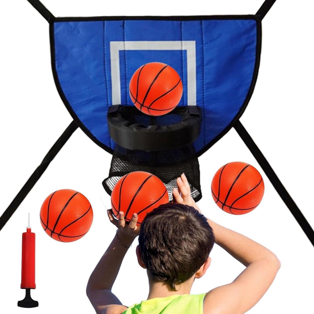 Trampoline basketbalring - Trampoline basketbal set - Buiten spelen - Verstelbare touwlengte - 49 x 36 cm - Blauw