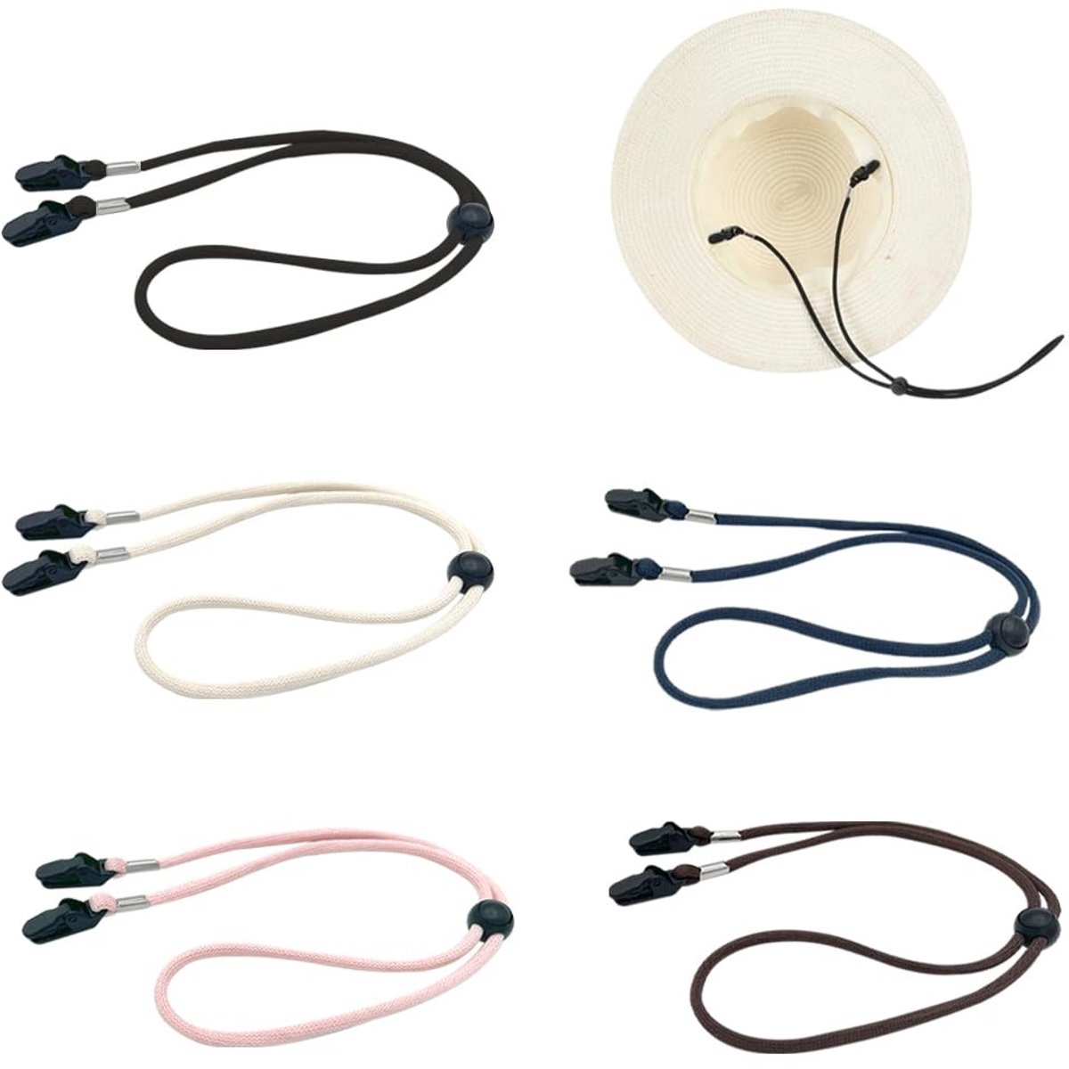 Dailygoods- Hoedriem Winddicht - Verstelbare Hoed - Kinkoord - Koordvergrendeling - Riemclips - 5 Stuks - 40 cm Lengte - Hoedkoord