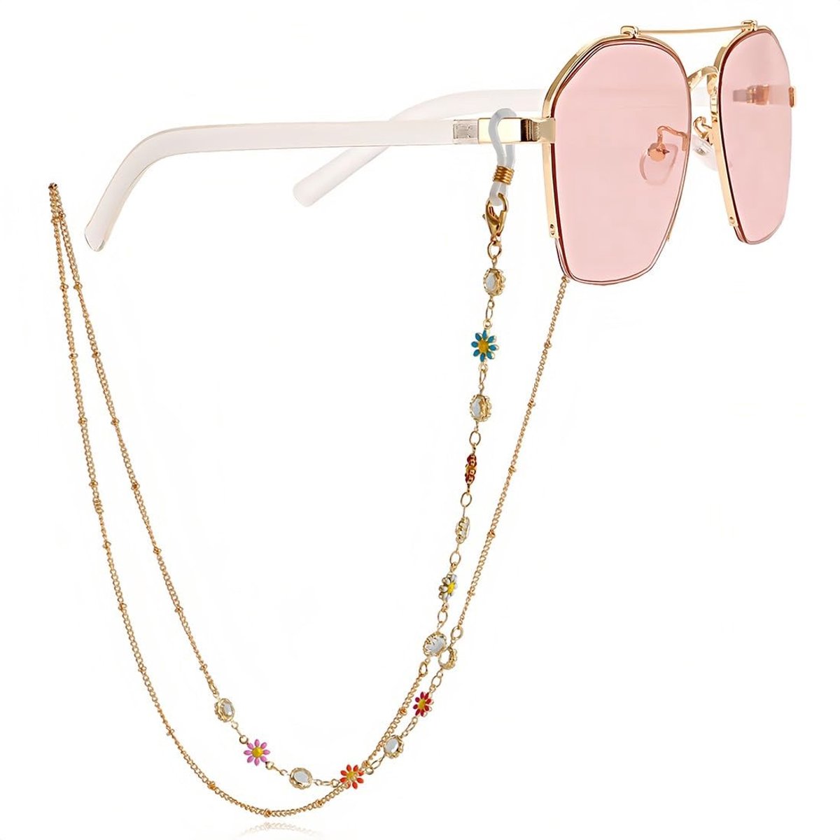 Dailygoods- Brillenketting Dames - Verstelbare Brillenhouder - Hypoallergeen - Lichtgewicht - 70 cm - Metalen Ketting met Siliconen Clip - Brilhouder