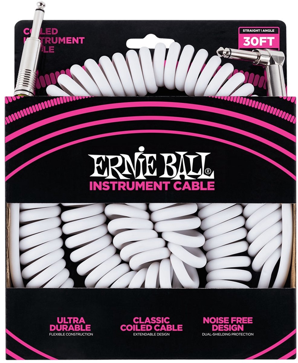 Ernie Ball 6045 gekrulde instrumentkabel 9 m wit
