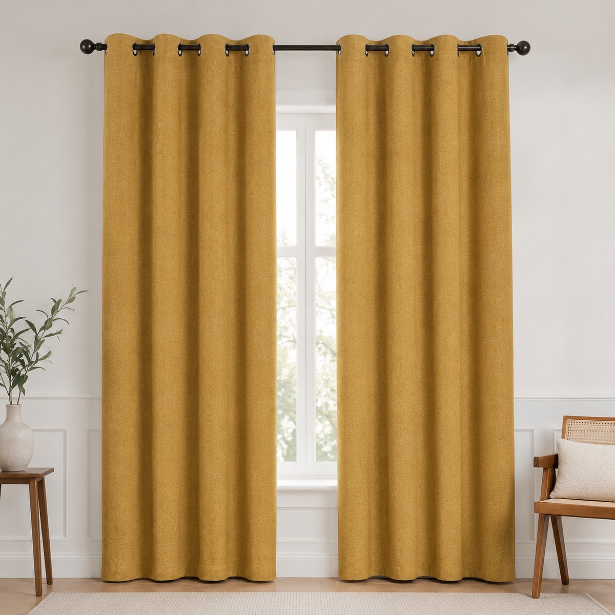Kant en klare gordijnen met ringen – 100% Verduisterend Blackout – Goud – Linnenlook – 132x240 – Everyday Elegance