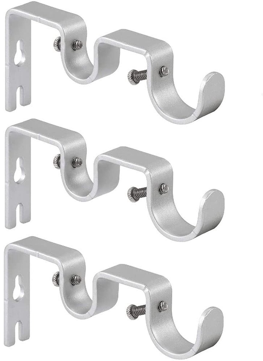 Dailygoods- Gordijnroede Beugels Heavy Duty - Dubbele Gordijnroede Houders - Set van 3 - 1 inch/5/8 inch - Zilver - Tot 9 kg draagvermogen - Gordijnbeugels