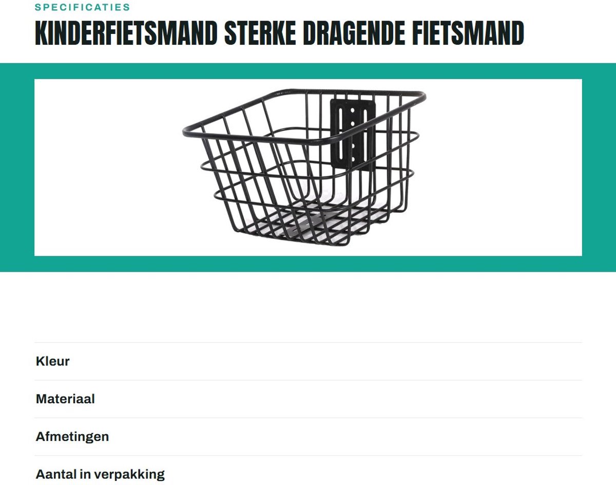 Dailygoods- Kinderfietsmand Sterke Dragende - Roestvrij Staal - Waterdicht - Eenvoudige Installatie - Multifunctioneel - Hoogwaardig Materiaal - Fietsmand
