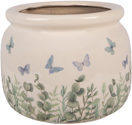 Foto: Keramiek bloempot voor binnen blauw vlinders rustieke pot 20 cm vlindersmotief